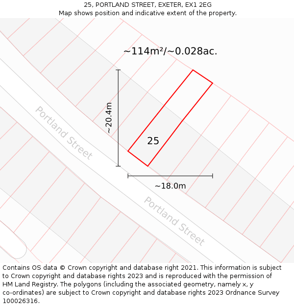 25, PORTLAND STREET, EXETER, EX1 2EG: Plot and title map