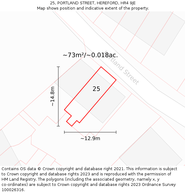 25, PORTLAND STREET, HEREFORD, HR4 9JE: Plot and title map