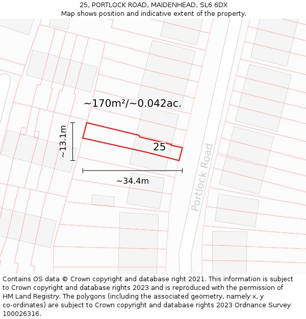 25, PORTLOCK ROAD, MAIDENHEAD, SL6 6DX: Plot and title map
