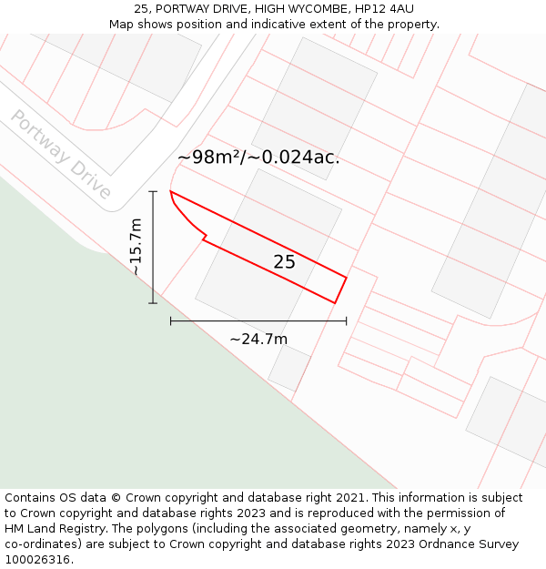 25, PORTWAY DRIVE, HIGH WYCOMBE, HP12 4AU: Plot and title map