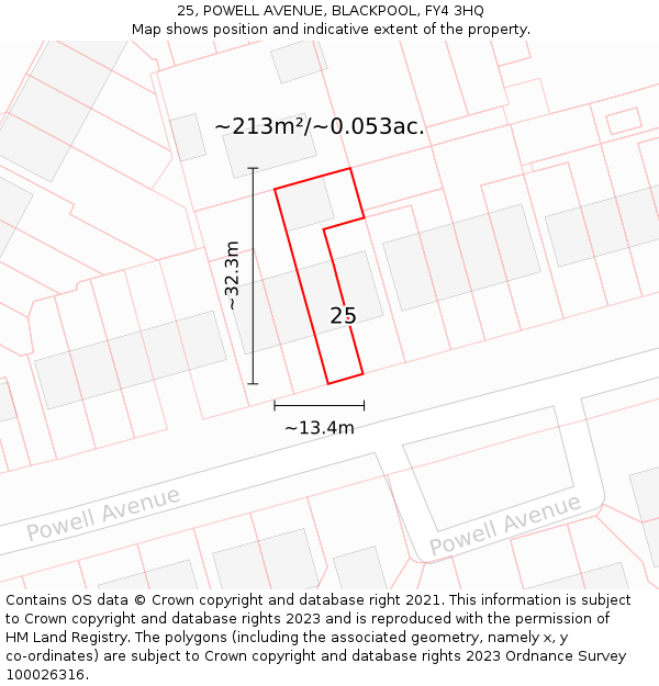 25, POWELL AVENUE, BLACKPOOL, FY4 3HQ: Plot and title map