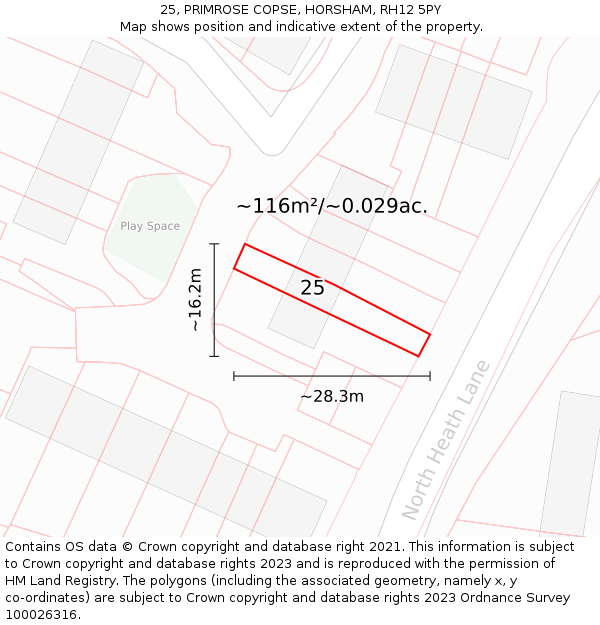 25, PRIMROSE COPSE, HORSHAM, RH12 5PY: Plot and title map