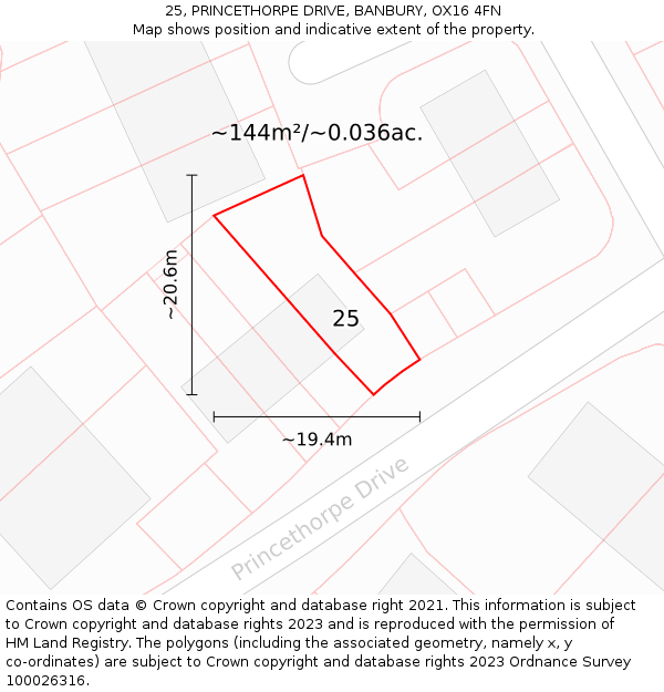 25, PRINCETHORPE DRIVE, BANBURY, OX16 4FN: Plot and title map