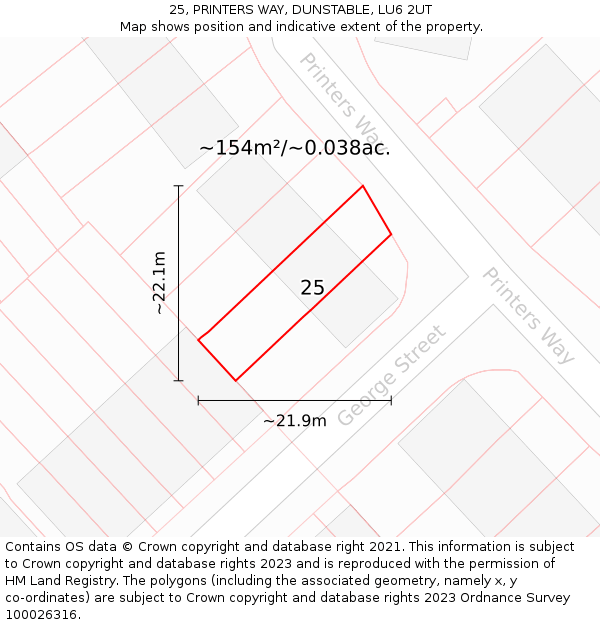 25, PRINTERS WAY, DUNSTABLE, LU6 2UT: Plot and title map