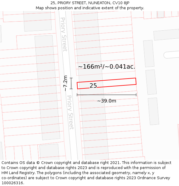 25, PRIORY STREET, NUNEATON, CV10 8JP: Plot and title map