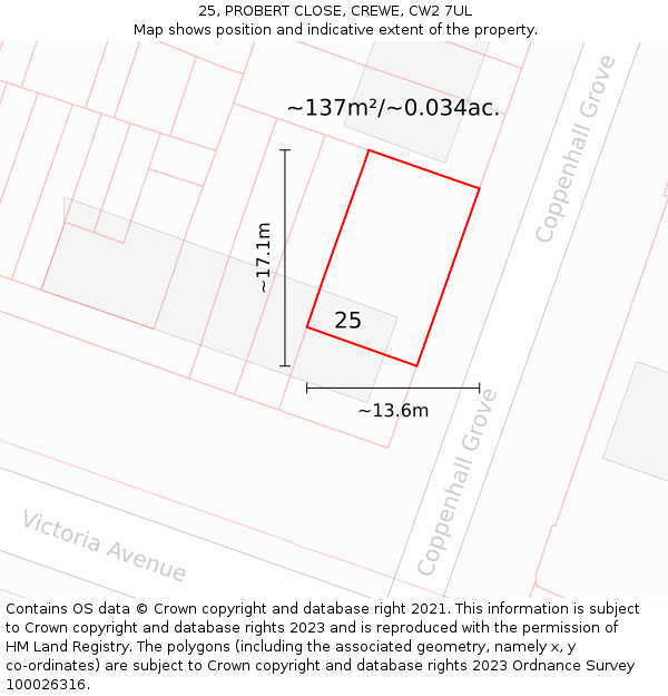 25, PROBERT CLOSE, CREWE, CW2 7UL: Plot and title map
