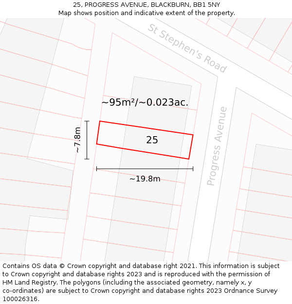 25, PROGRESS AVENUE, BLACKBURN, BB1 5NY: Plot and title map