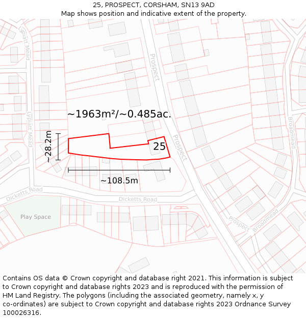 25, PROSPECT, CORSHAM, SN13 9AD: Plot and title map