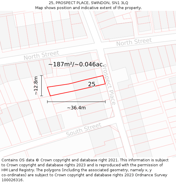 25, PROSPECT PLACE, SWINDON, SN1 3LQ: Plot and title map