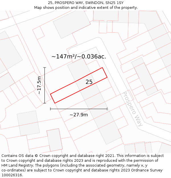 25, PROSPERO WAY, SWINDON, SN25 1SY: Plot and title map