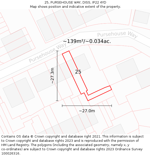 25, PURSEHOUSE WAY, DISS, IP22 4YD: Plot and title map
