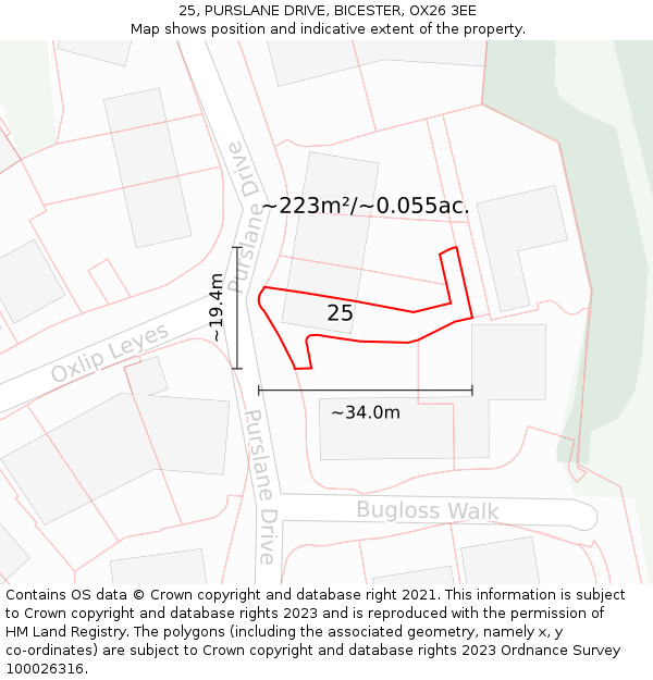25, PURSLANE DRIVE, BICESTER, OX26 3EE: Plot and title map