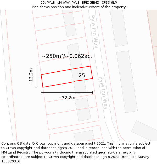 25, PYLE INN WAY, PYLE, BRIDGEND, CF33 6LP: Plot and title map