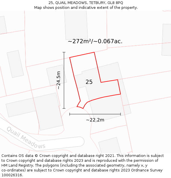 25, QUAIL MEADOWS, TETBURY, GL8 8PQ: Plot and title map