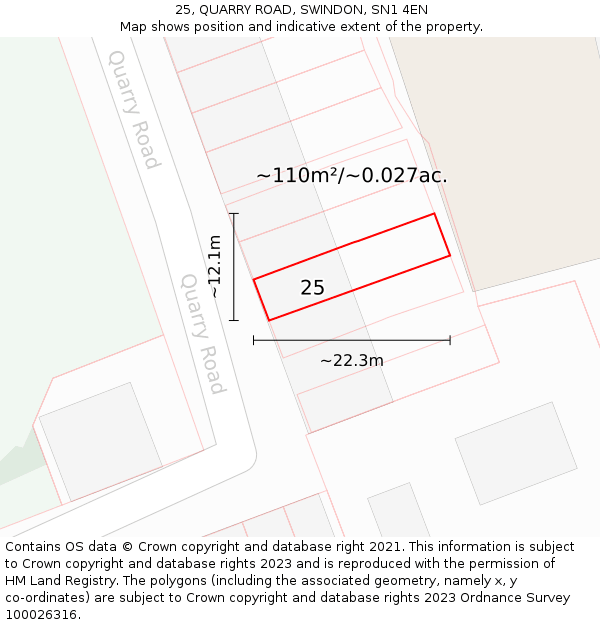 25, QUARRY ROAD, SWINDON, SN1 4EN: Plot and title map