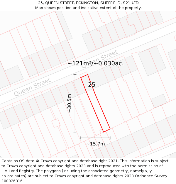 25, QUEEN STREET, ECKINGTON, SHEFFIELD, S21 4FD: Plot and title map
