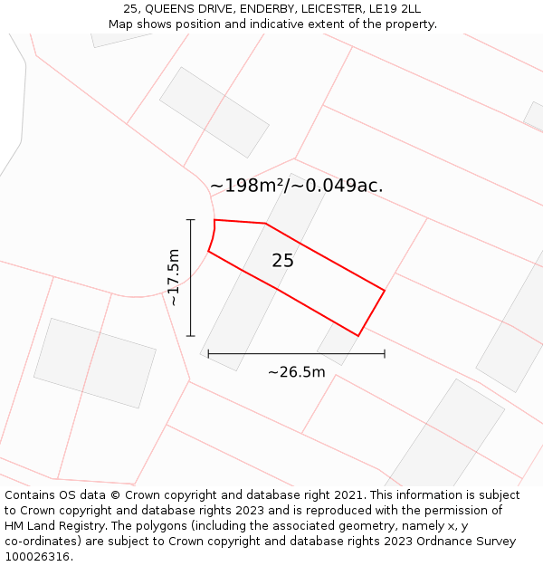 25, QUEENS DRIVE, ENDERBY, LEICESTER, LE19 2LL: Plot and title map
