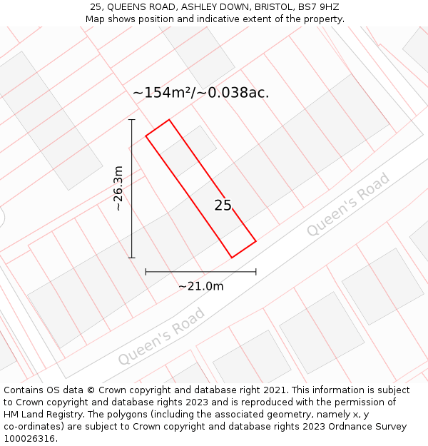 25, QUEENS ROAD, ASHLEY DOWN, BRISTOL, BS7 9HZ: Plot and title map