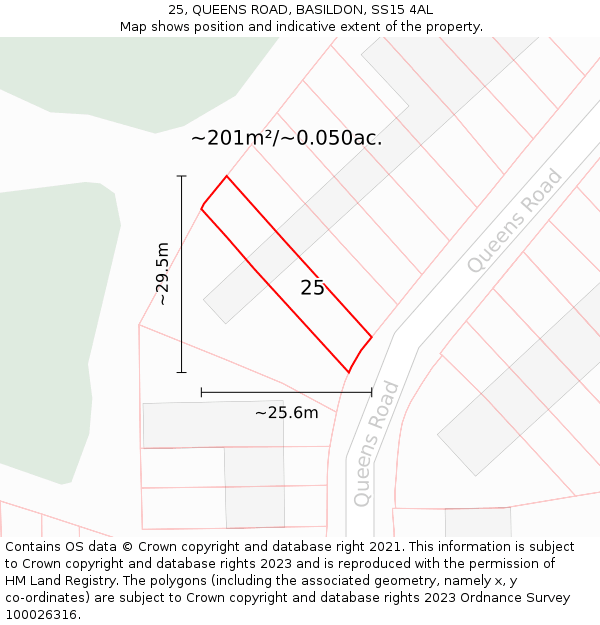 25, QUEENS ROAD, BASILDON, SS15 4AL: Plot and title map