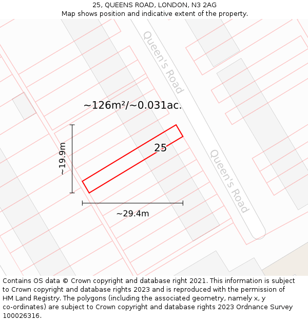 25, QUEENS ROAD, LONDON, N3 2AG: Plot and title map