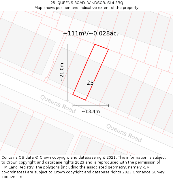 25, QUEENS ROAD, WINDSOR, SL4 3BQ: Plot and title map