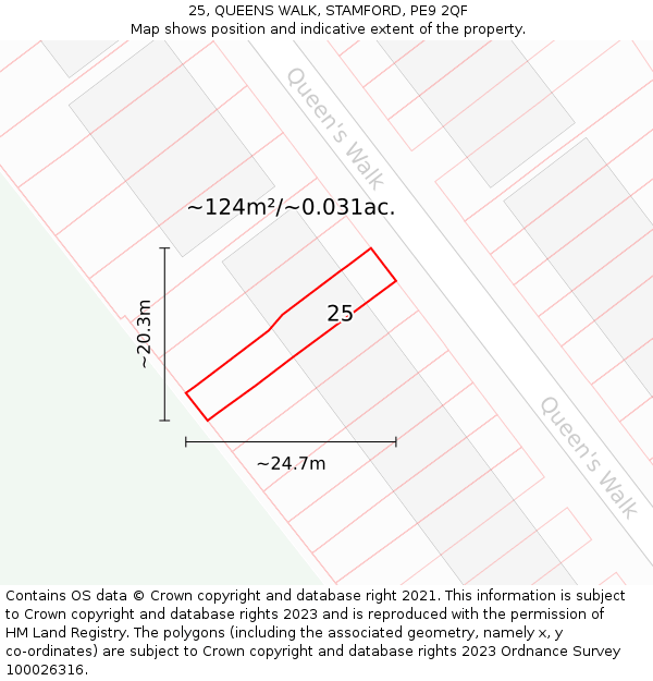 25, QUEENS WALK, STAMFORD, PE9 2QF: Plot and title map