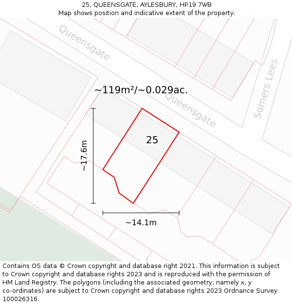 25, QUEENSGATE, AYLESBURY, HP19 7WB: Plot and title map