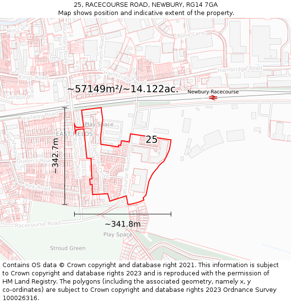 25, RACECOURSE ROAD, NEWBURY, RG14 7GA: Plot and title map