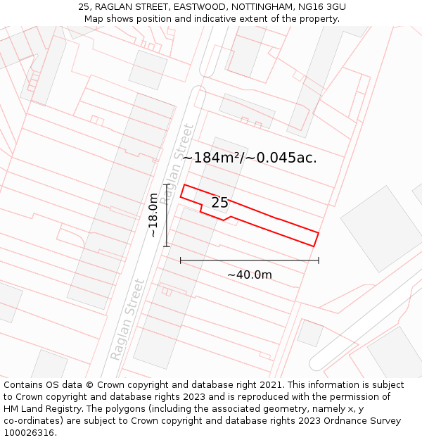 25, RAGLAN STREET, EASTWOOD, NOTTINGHAM, NG16 3GU: Plot and title map