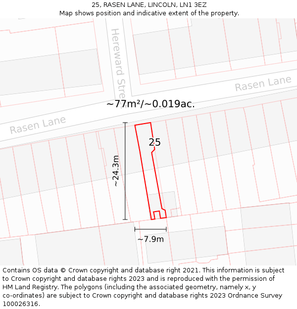 25, RASEN LANE, LINCOLN, LN1 3EZ: Plot and title map