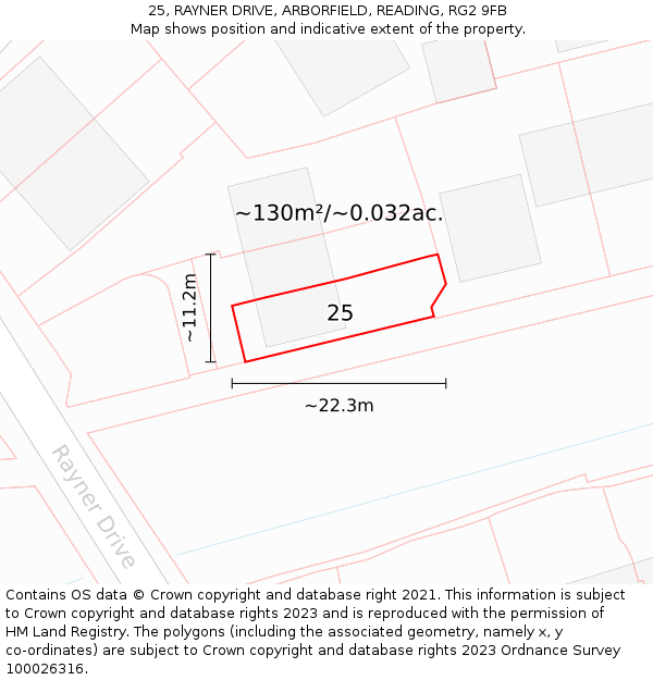 25, RAYNER DRIVE, ARBORFIELD, READING, RG2 9FB: Plot and title map