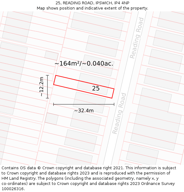 25, READING ROAD, IPSWICH, IP4 4NP: Plot and title map