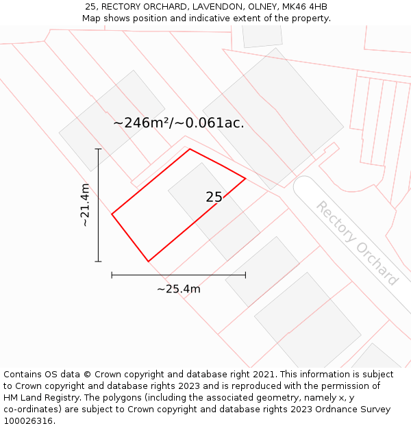 25, RECTORY ORCHARD, LAVENDON, OLNEY, MK46 4HB: Plot and title map