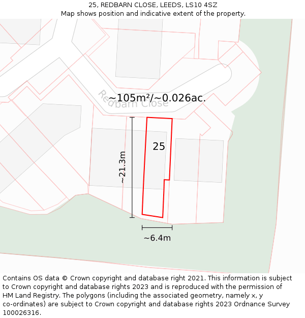 25, REDBARN CLOSE, LEEDS, LS10 4SZ: Plot and title map