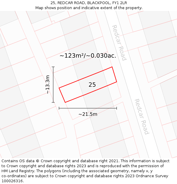 25, REDCAR ROAD, BLACKPOOL, FY1 2LR: Plot and title map