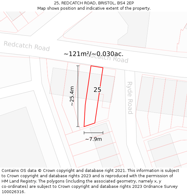 25, REDCATCH ROAD, BRISTOL, BS4 2EP: Plot and title map
