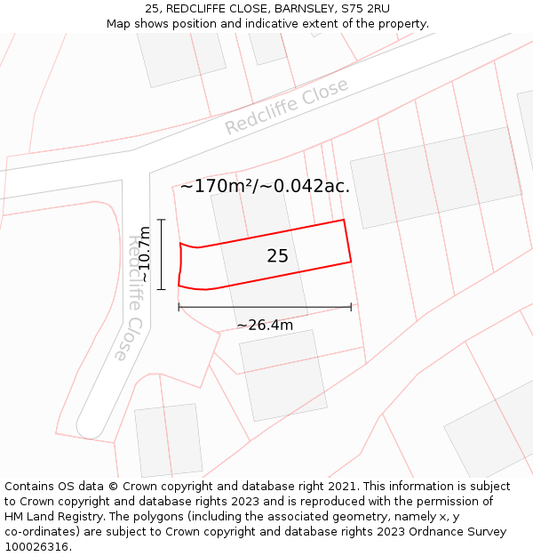 25, REDCLIFFE CLOSE, BARNSLEY, S75 2RU: Plot and title map