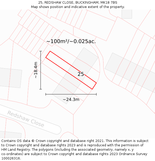 25, REDSHAW CLOSE, BUCKINGHAM, MK18 7BS: Plot and title map