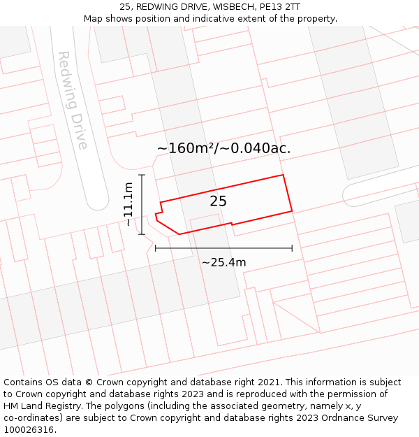 25, REDWING DRIVE, WISBECH, PE13 2TT: Plot and title map