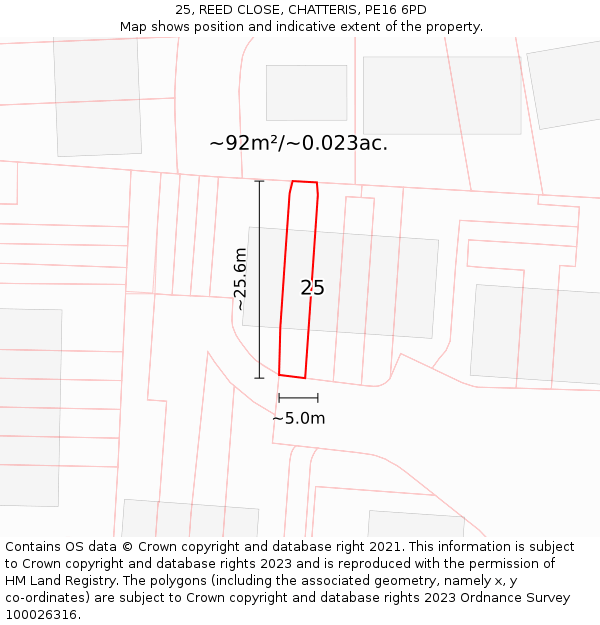 25, REED CLOSE, CHATTERIS, PE16 6PD: Plot and title map