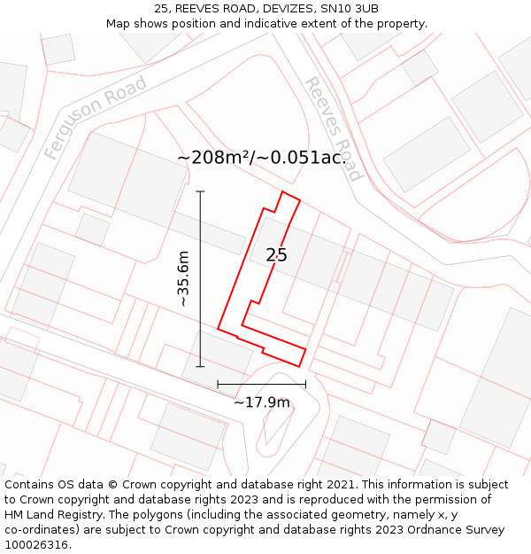25, REEVES ROAD, DEVIZES, SN10 3UB: Plot and title map