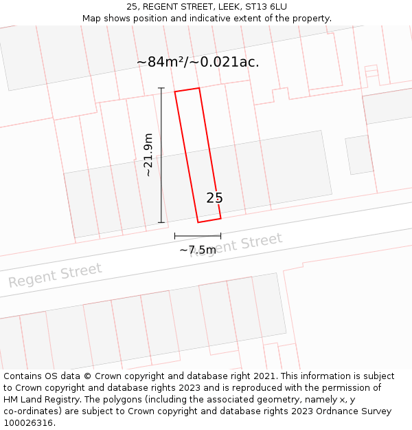 25, REGENT STREET, LEEK, ST13 6LU: Plot and title map