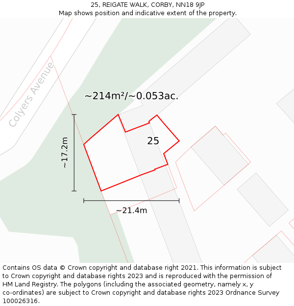 25, REIGATE WALK, CORBY, NN18 9JP: Plot and title map