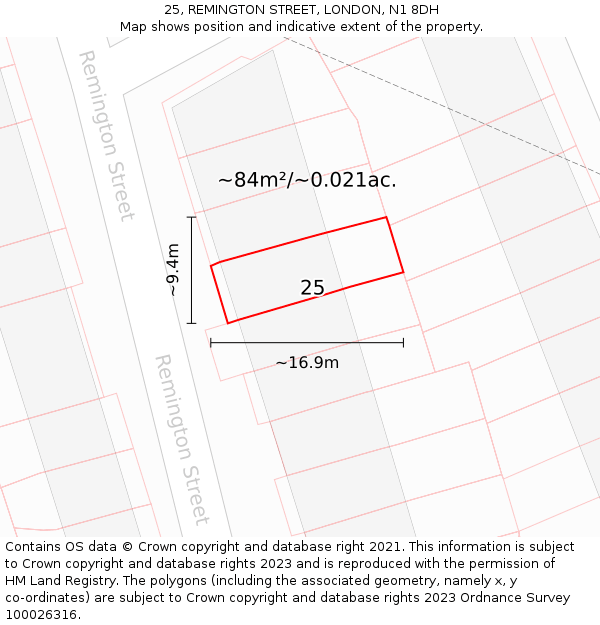 25, REMINGTON STREET, LONDON, N1 8DH: Plot and title map
