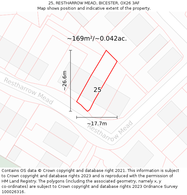 25, RESTHARROW MEAD, BICESTER, OX26 3AF: Plot and title map