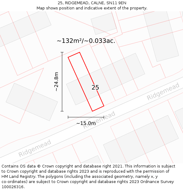 25, RIDGEMEAD, CALNE, SN11 9EN: Plot and title map