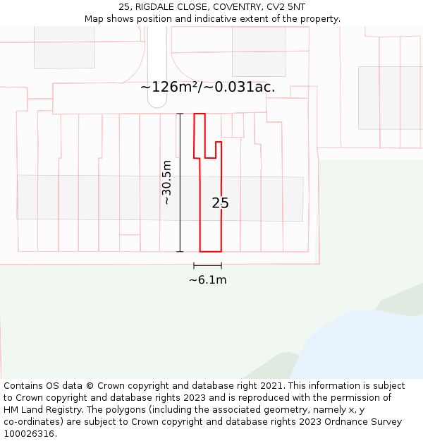 25, RIGDALE CLOSE, COVENTRY, CV2 5NT: Plot and title map