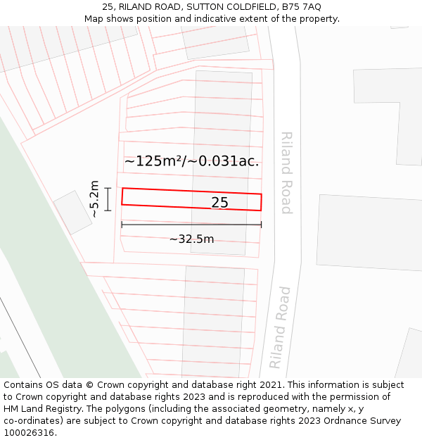 25, RILAND ROAD, SUTTON COLDFIELD, B75 7AQ: Plot and title map