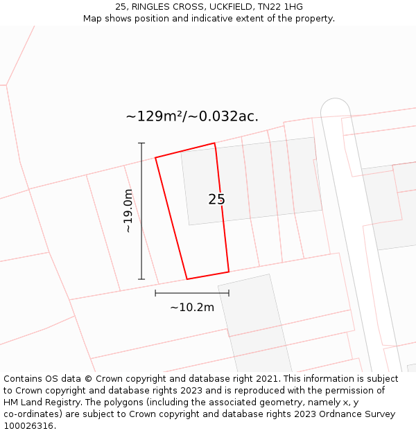 25, RINGLES CROSS, UCKFIELD, TN22 1HG: Plot and title map