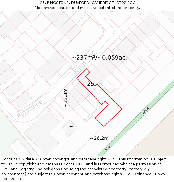25, RINGSTONE, DUXFORD, CAMBRIDGE, CB22 4GY: Plot and title map